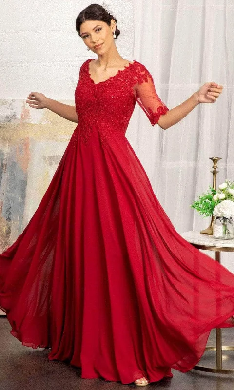 Price Reduction Elizabeth K GL1982 - Applique-Ornate Quarter Sleeve Evening Dress