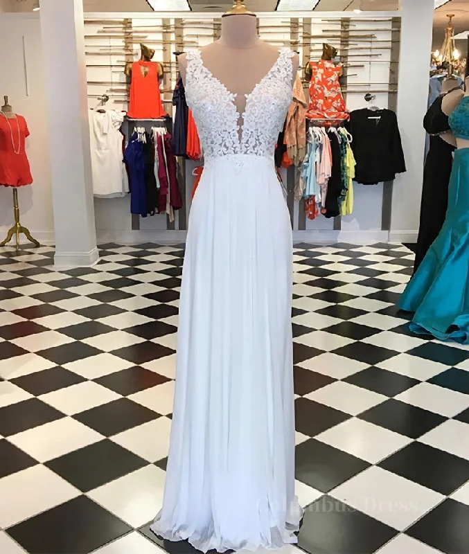 Deal of the Day White A-line chiffon lace long Corset Prom dress, white Corset Bridesmaid dress outfit Deal of the Day White A-line chiffon lace long Corset Prom dress, white Corset Bridesmaid dress outfit