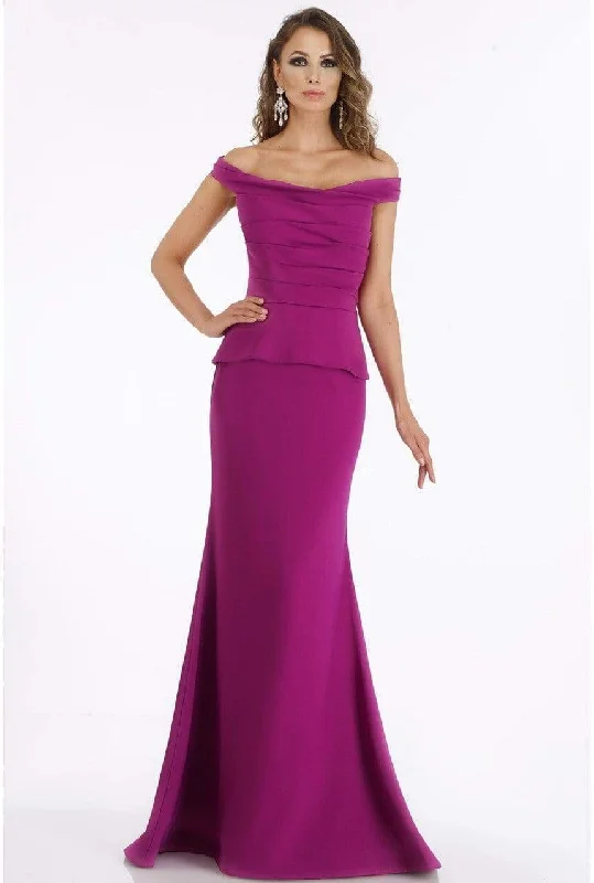 Final Sale Gia Franco - 12012 Pleated Off-Shoulder Trumpet Dress With Train