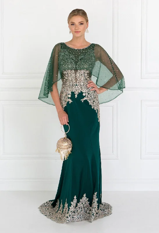Special Discount Long Mermaid Cape Dress with Embroidery by Elizabeth K GL1595
