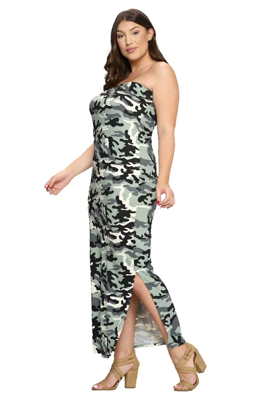 Online Exclusive Camo Sleeveless Slit Dress