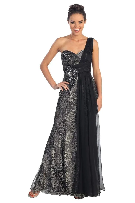 Special Offer Elizabeth K - GL1000 One Shoulder Lace Dress with Chiffon Overlay