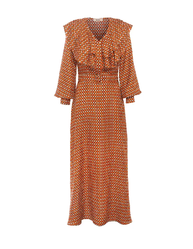 Price Meltdown Eden Orange Brown Pebble Print Silk Dress