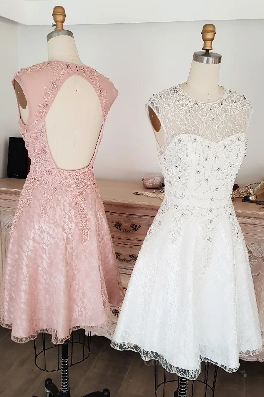 Super Sale Cute round neck tulle lace short Corset Prom dress lace Corset Bridesmaid dress outfit