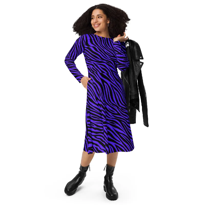 Markdowns Purple Zebra All-over print long sleeve midi dress