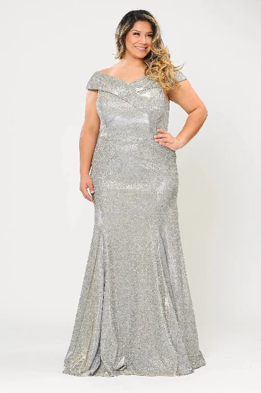 Year-End Sale Plus Size Off Shoulder Glitter Mermaid Dress by Poly USA W1042