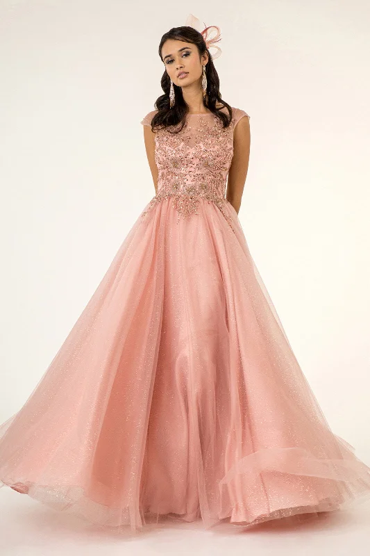 Price Smash Long Beaded Cap Sleeve Dress by Elizabeth K GL1954