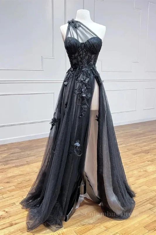Early Access One Shoulder Black Lace Corset Prom Dresses, One Shoulder Black Lace Corset Formal Evening Dresses outfit