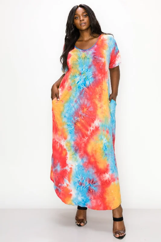 Aqua/Tangerine/Br Coral Tie Dye