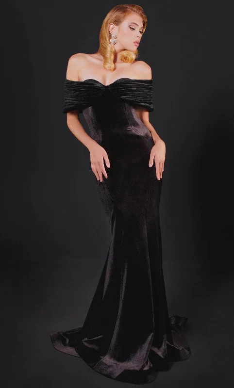 Discount Deals MNM COUTURE N0523 - Ruched Off Shoulder Evening Gown