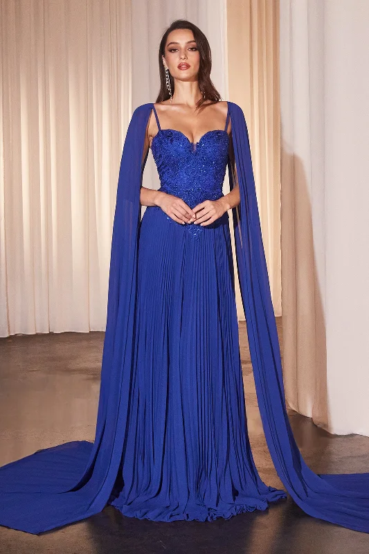 Limited Availability Pleated Cape Sleeve A-line Gown by Ladivine CJ937