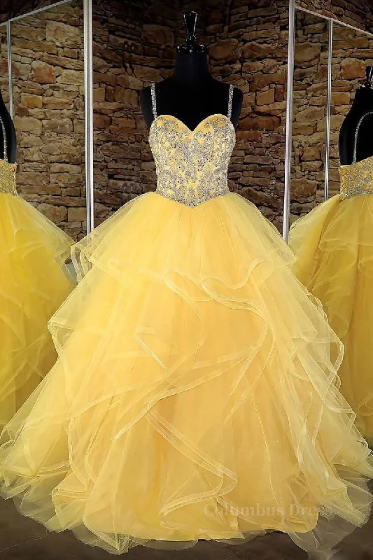 Act Now Yellow sweetheart tulle sequin long Corset Prom dress, yellow evening dress outfit