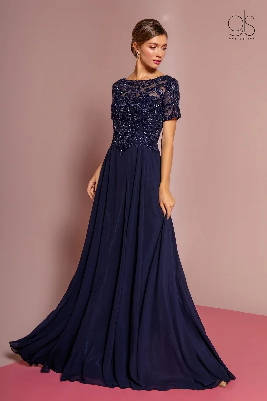 Great Deals Embroidered Chiffon Gown with Short Sleeves by Elizabeth K GL2683