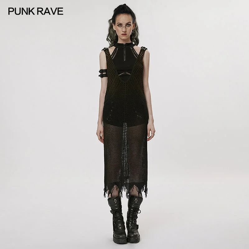 Deal Zone The Post-apocalyptic Techwear Style Knitted Hollow out Dress