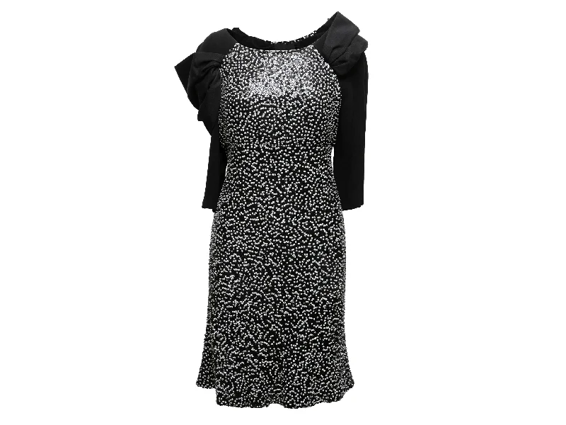 Super Deal Black & White Giorgio Armani Sequined Bow Dress Size IT 42