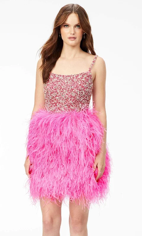 Holiday Sale Ashley Lauren 4537 - Feathered Lace-Up Cocktail Dress