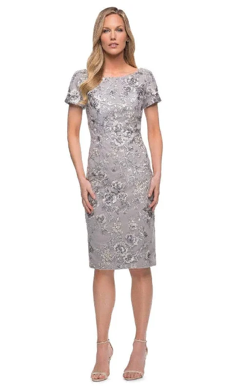 Flash Sale La Femme - 29824 Short Sleeve Floral Embroidered Midi Dress