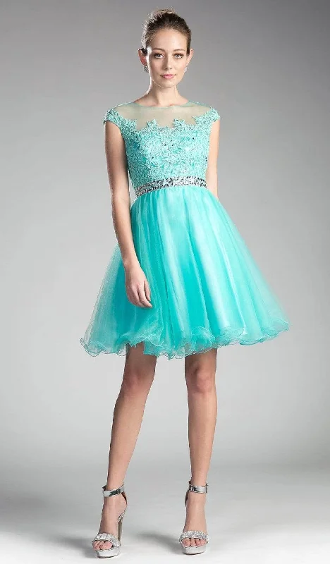 Year-End Clearance Ladivine UJ0012 - Illusion Shoulders Ruffled Hem Short Dress