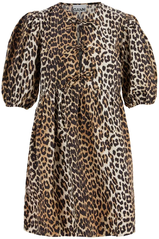 Bargain Bin Ganni printed tie string poplin mini dress