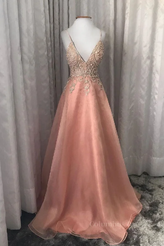 Limited Stock Pink v neck tulle beads long Corset Prom dress pink evening dress outfit Limited Stock Pink v neck tulle beads long Corset Prom dress pink evening dress outfit