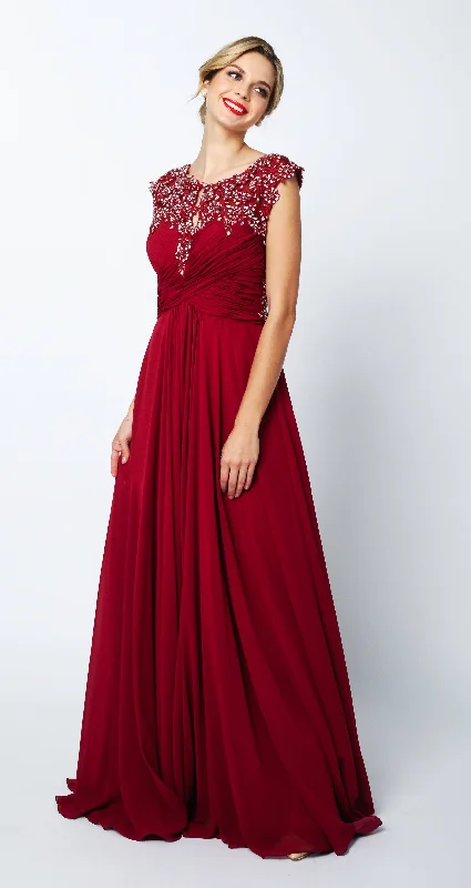 Special Price Embroidered Long Cap Sleeve Dress with Sheer Back by Juliet 585
