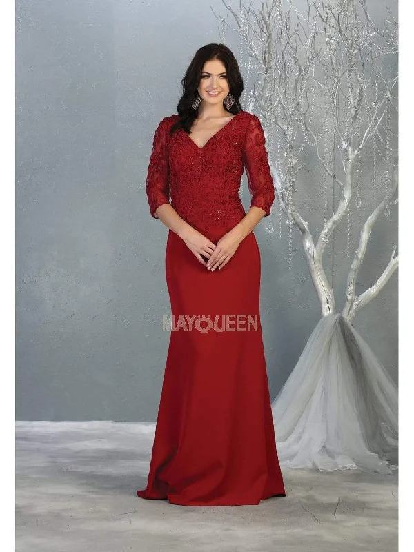 Blowout Sale May Queen - MQ1783 Quarter Sleeve Lace Appliqued Trumpet Dress