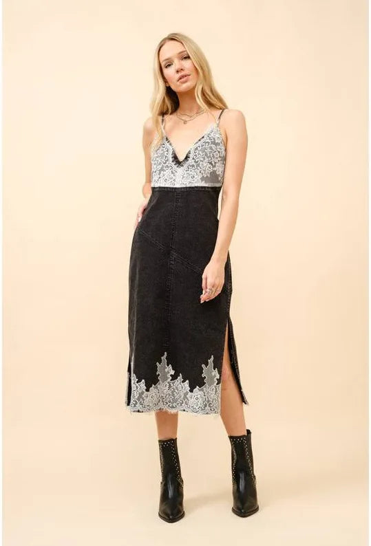 Savings Event Lace Denim Dress