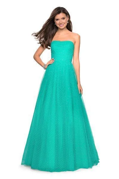 Bonus Savings La Femme - 27630 Strapless Ruched Bodice Rhinestone Beaded Tulle Gown