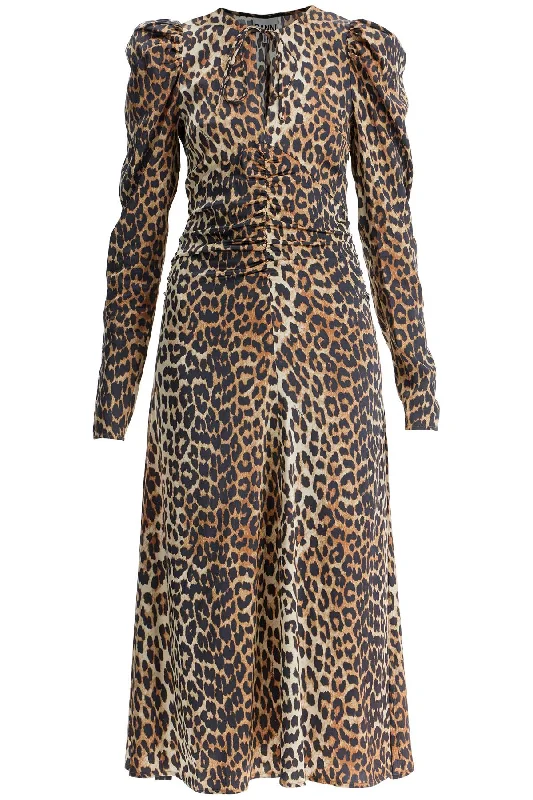 Super Sale Ganni "animal print satin midi dress"
