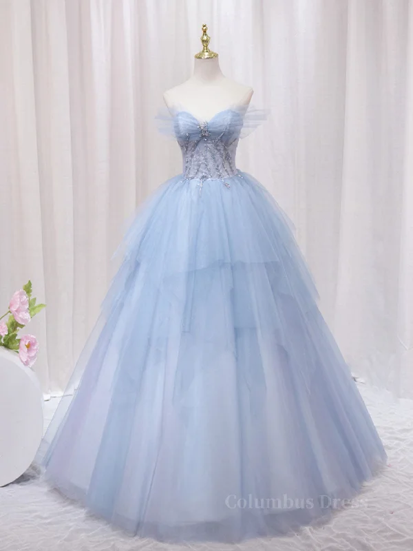 Massive Deals A-Line Sweetheart Neck Tulle Lace Blue Long Corset Prom Dress, Blue Corset Formal Evening Dress outfit