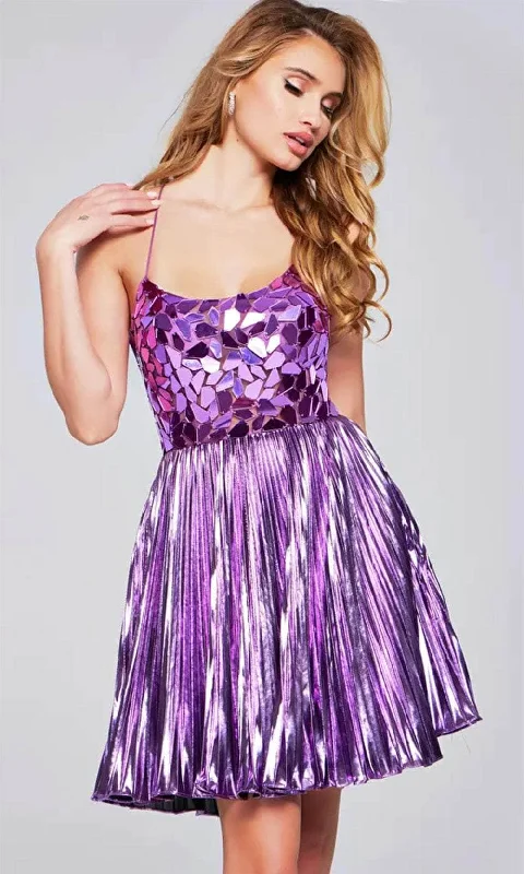 Markdowns Jovani 40350 - Metallic Pleated Short Dress