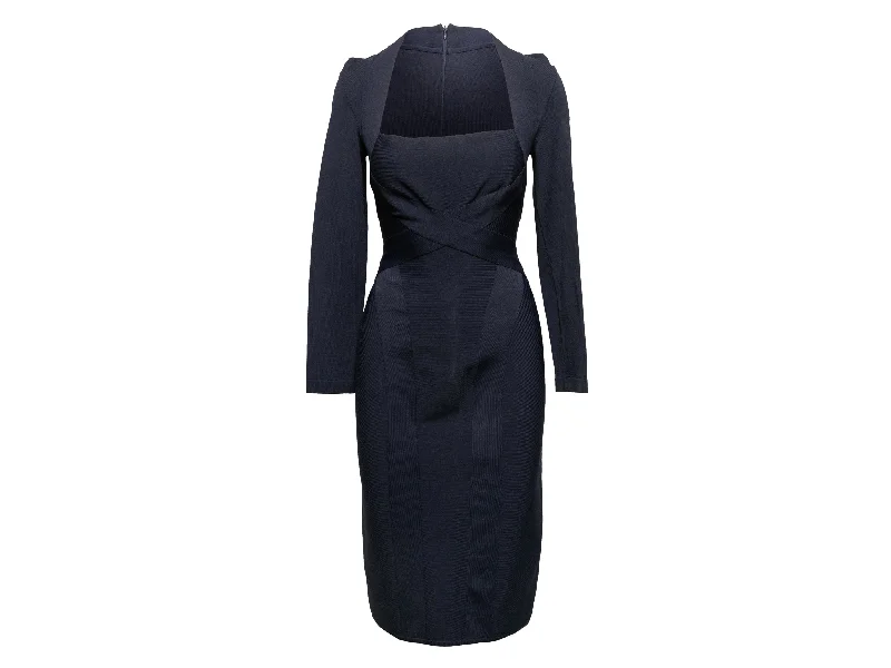 Final Markdown Vintage Navy Herve Leroux Long Sleeve Bandage Dress Size US L