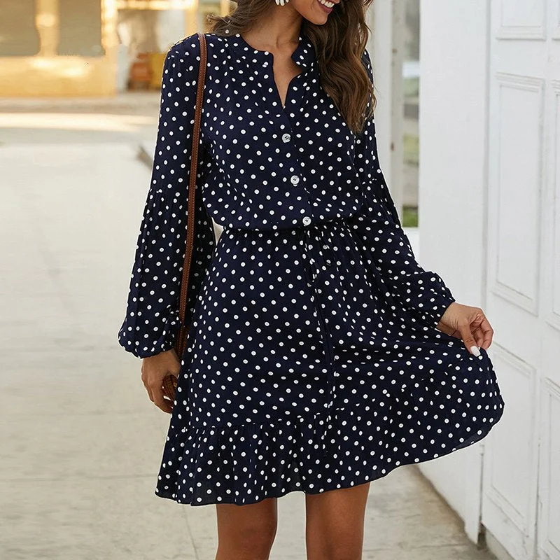 Weekend Deal Women's Summer Casual High-Waist A-Line Long-Sleeved Dress