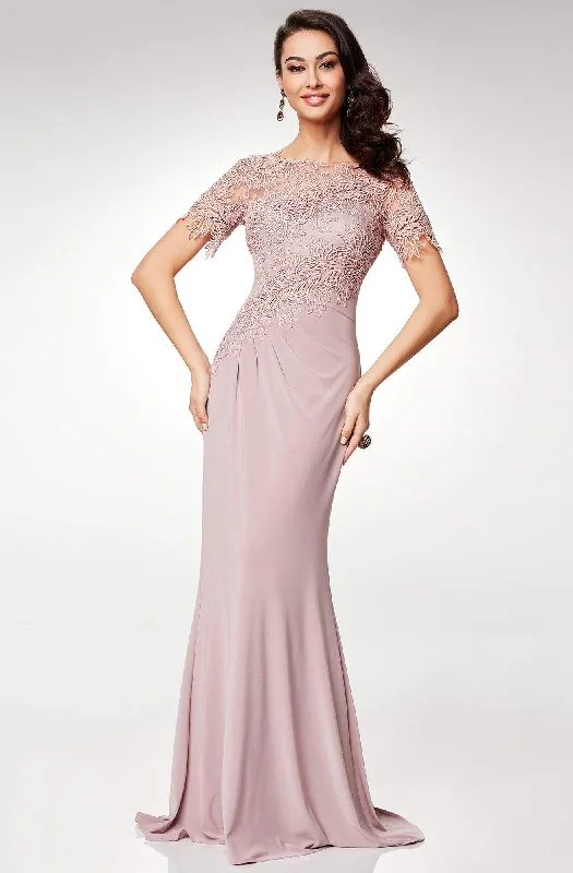 Bargain Bin Clarisse - M6517 Lace Illusion Bateau Chiffon Trumpet Dress
