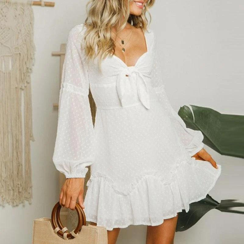 Great Bargains Women's Summer A-Line Long-Sleeved V-Neck Mesh Dress