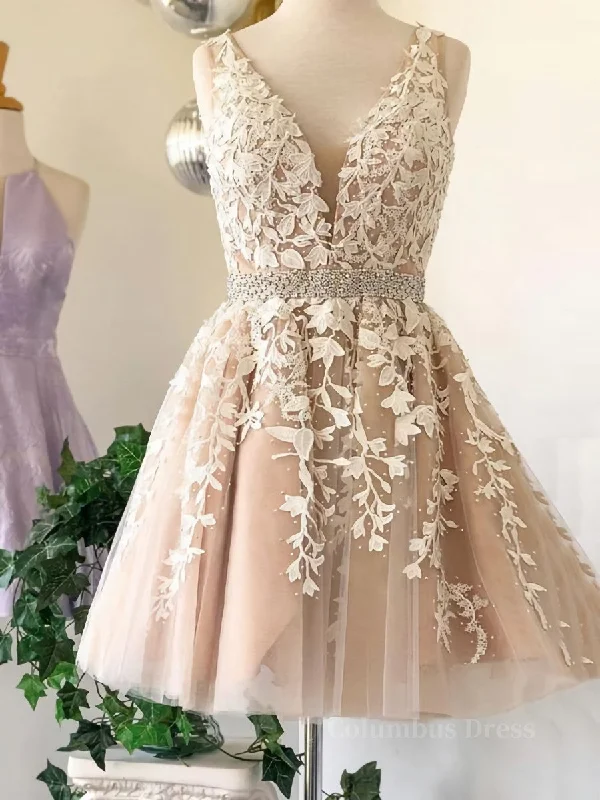 Super Deal A Line V Neck Short Champagne Lace Corset Wedding Dresses, Short Champagne Lace Corset Formal Corset Prom Dresses outfit Super Deal A Line V Neck Short Champagne Lace Corset Wedding Dresses, Short Champagne Lace Corset Formal Corset Prom Dresses outfit