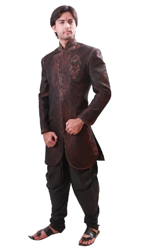 Flash Deals Dark Brown Indian Wedding Indo-Western Sherwani for Men
