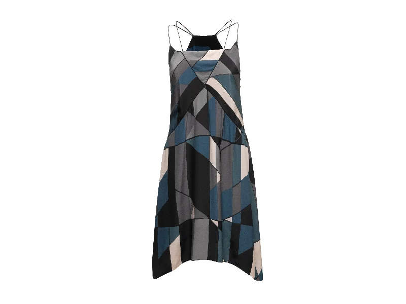 Inventory Reduction Grey & Multicolor Valentino Geometric Print Silk Dress Size US M Inventory Reduction Grey & Multicolor Valentino Geometric Print Silk Dress Size US M