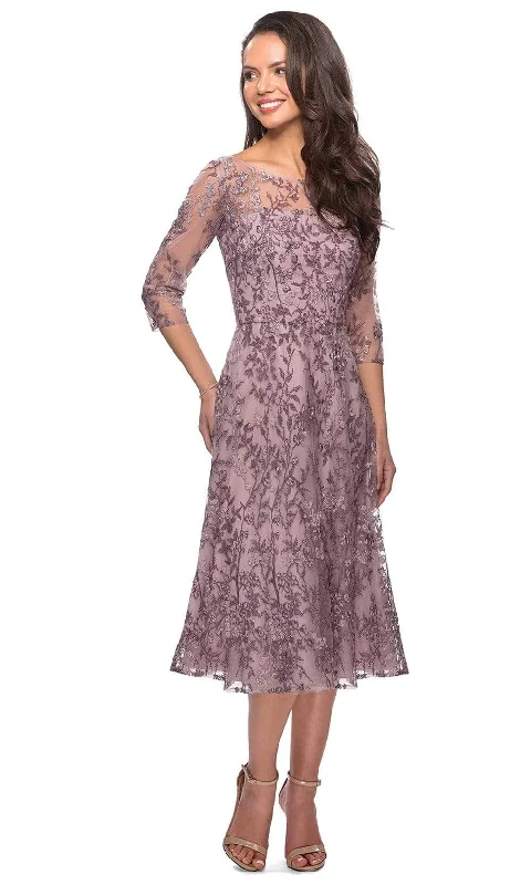 Bargain Bin La Femme - 27971 Floral Embroidered Illusion Bateau Dress