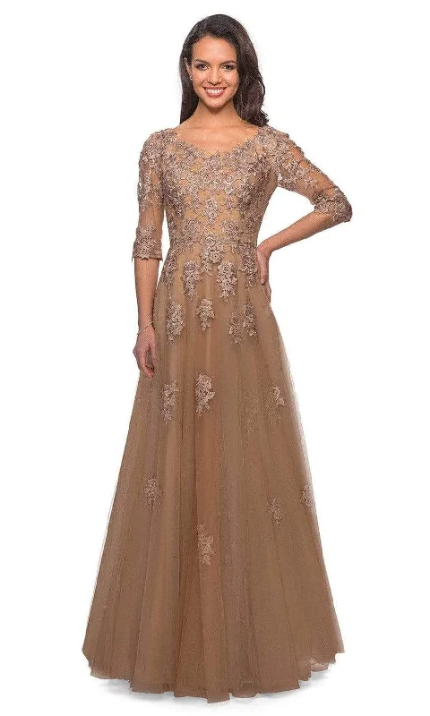 Act Now La Femme - 27977 Embroidered Tulle A-line Floral Gown