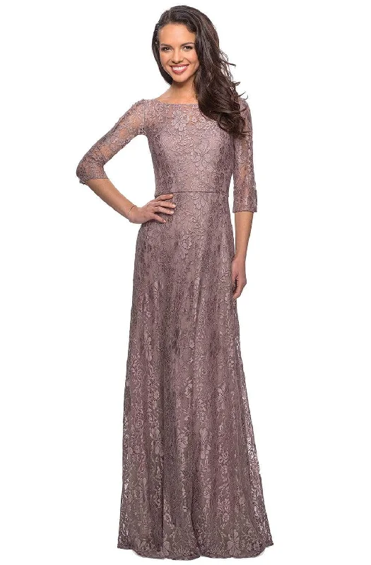 Value Deals La Femme - 27857 Lace Bateau A-line Dress
