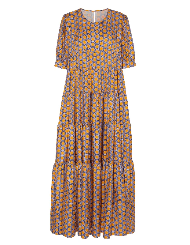 Referral Discount Stella Pink Blue Star Print Silk Maxi Dress