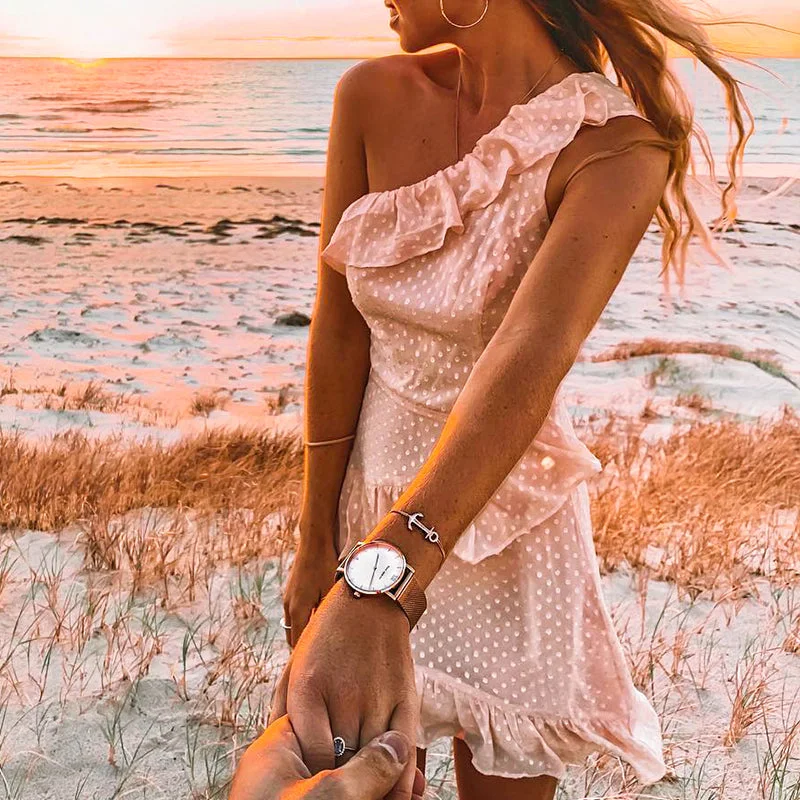 Bonus Savings Women's Summer Casual One-Shoulder Chiffon Ruffled Mini Dress