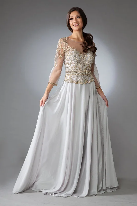 Early Access Beaded 3/4 Sleeve Velvet Chiffon Gown by Amelia Couture 7041