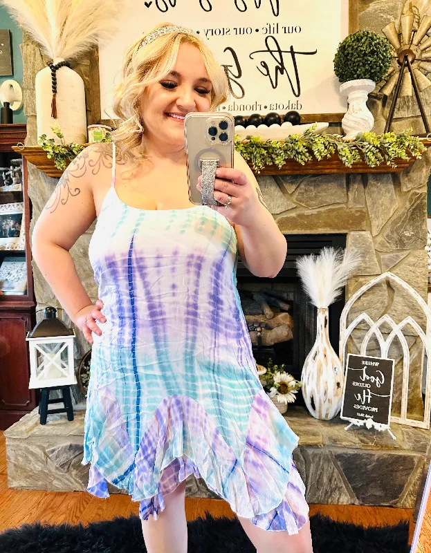 Weekend Flash Sale Entro - Teal / Purple Tie Die Flowy Tank Dress