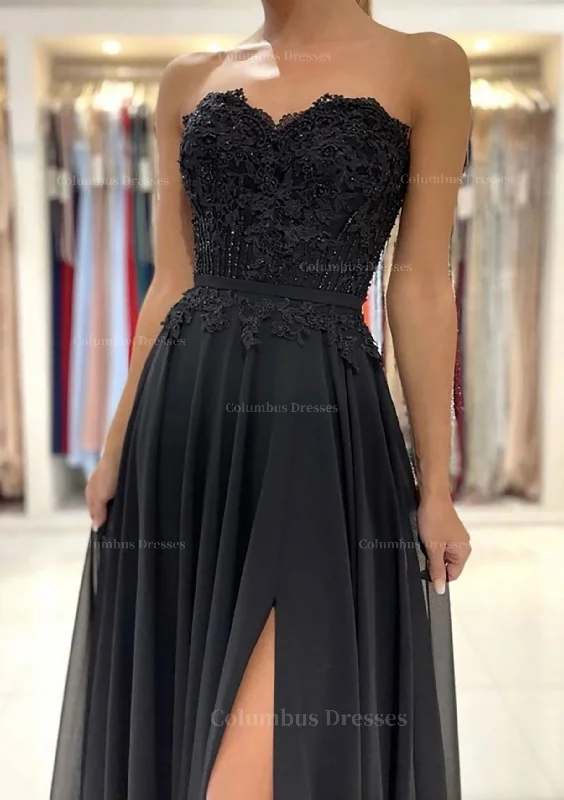 Don't Wait A-line Sweetheart Sweep Train Chiffon Prom Dress With Lace Beading Split
