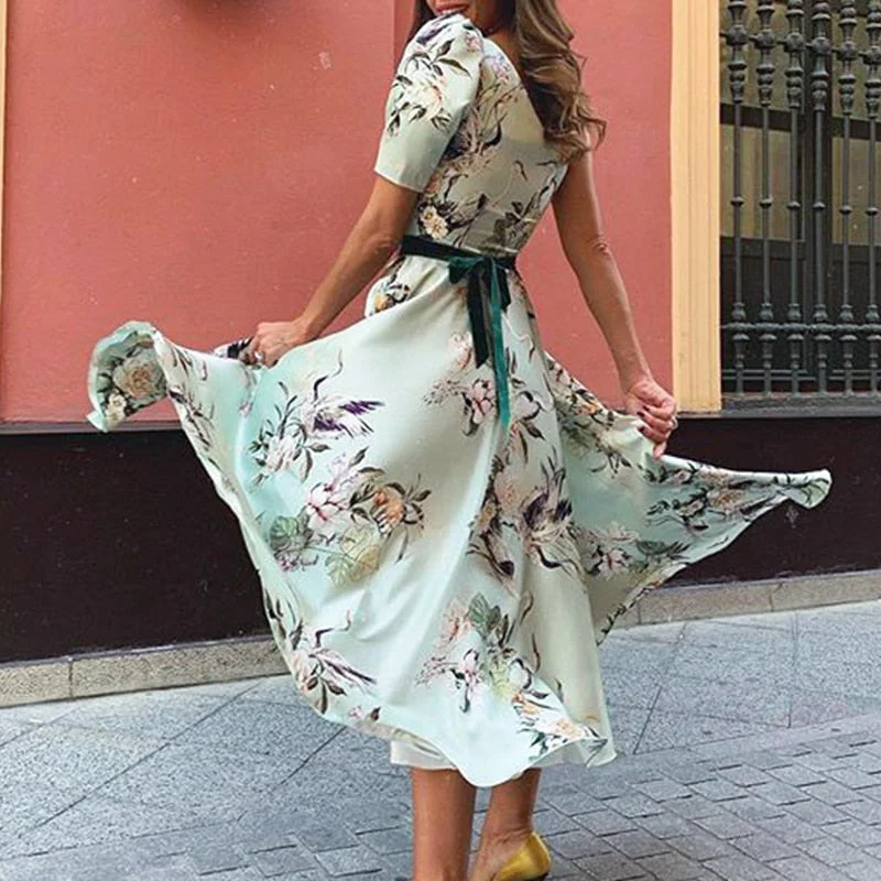 Sale Event Women's Summer Casual One-Shoulder Short-Sleeved Long Dress