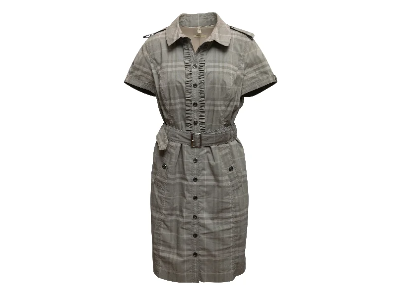 Flash Sale Grey Burberry London Nova Check Button-Up Dress Size US 14
