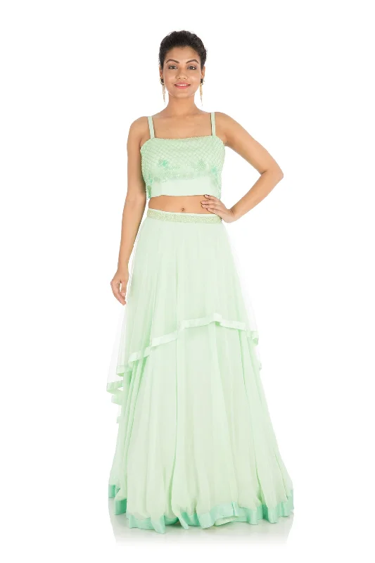 Weekend Flash Sale Hand Embroidered Mint Green Lehenga Set