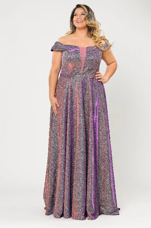 Discount Deals Plus Size Long Off Shoulder Glitter Dress by Poly USA W1060